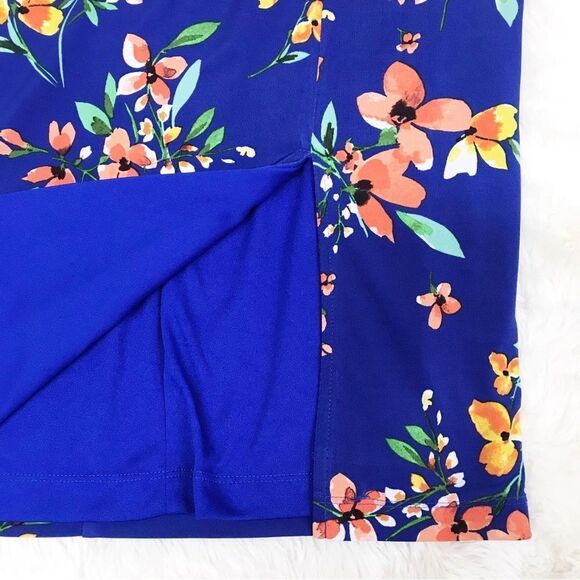 GUESS‎ Blue Floral Cutout Bodycon Dress Long Sleeve Knee Length Slit Size 10 New - Picture 11 of 13